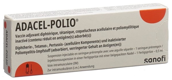 Adacel Polio – szczepionka przeciwko błonicy, tężcowi, krztuścowi (kokluszowi) oraz poliomyelitis (polio).
